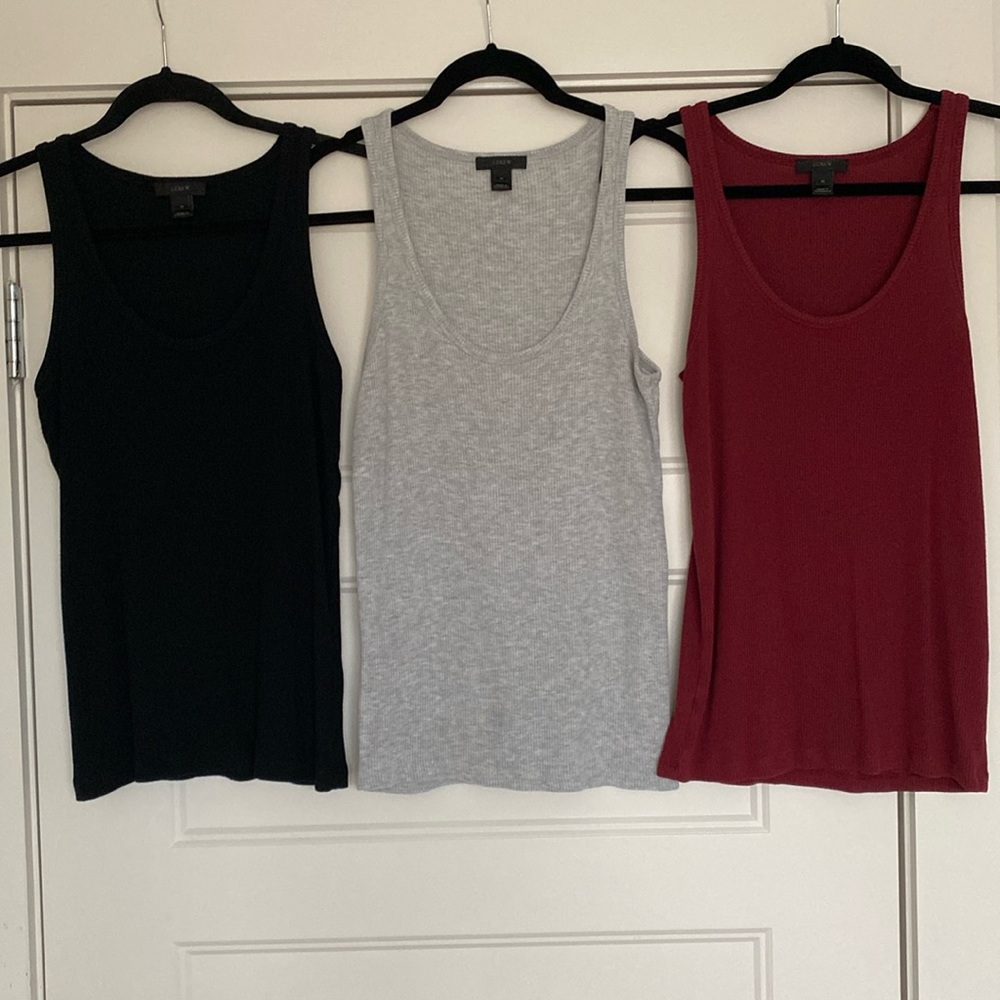 J.Crew Classic Modal Ribbed Tank Bundle - Size M Black, Gray, Red